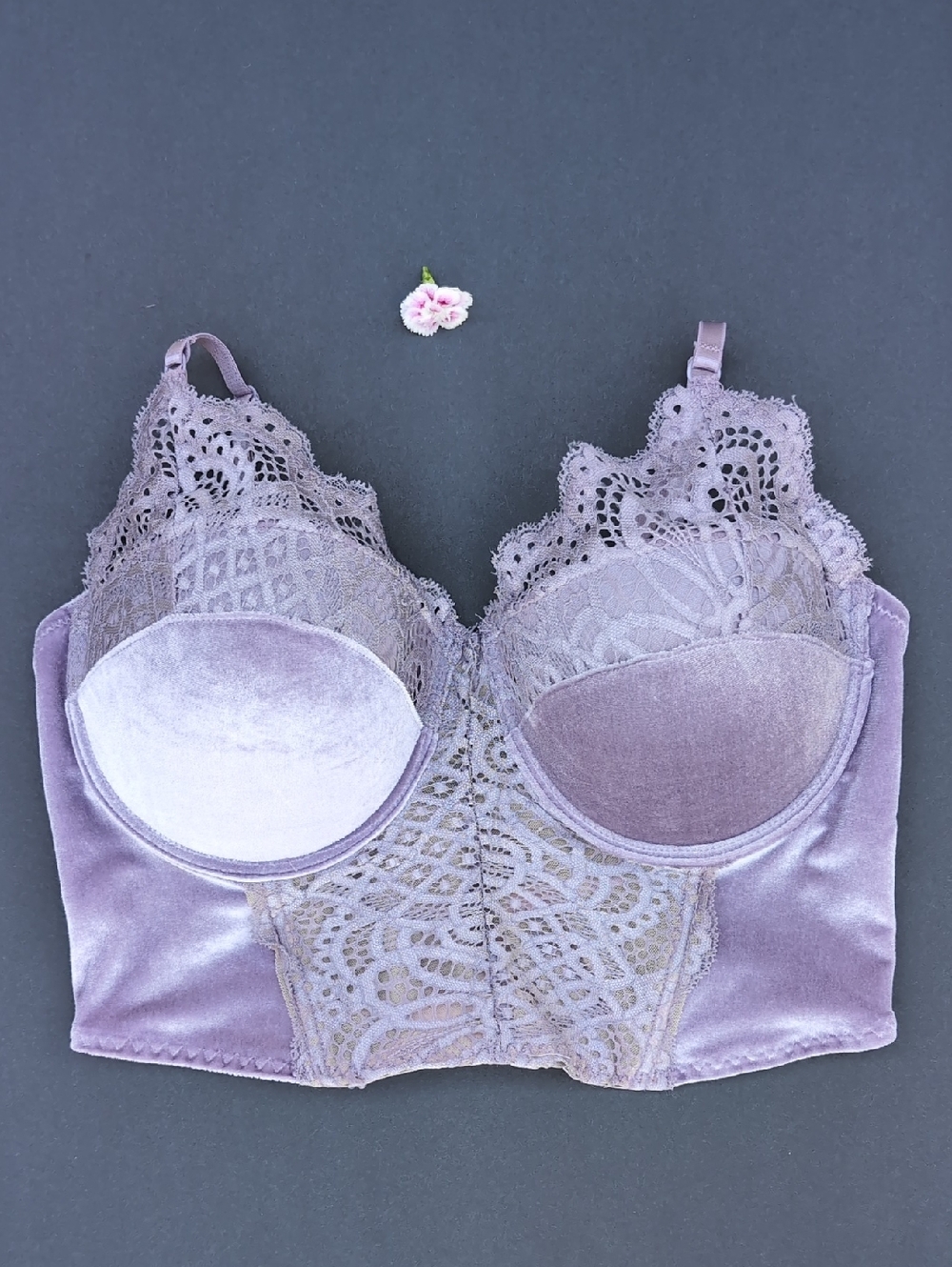 True Lace Velvet Longline Bralette in Lavender Size 36D